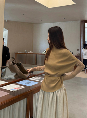 MaxMooroe智性美人%高级法式慵懒风针织毛衣罩衫女秋收腰显瘦上衣