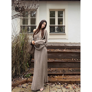 MaxMooroe灰调柏林%法式 针织裙a字显瘦长裙 镂空半身裙女秋中长款