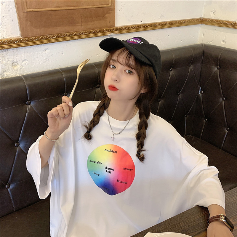 Real video color turntable T-shirt Korean version simple loose versatile thin short sleeve bottomed shirt