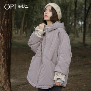 简约修身 羽绒服连帽大码 新款 OPT2018冬季 加厚宽松羽绒外套女Y6046