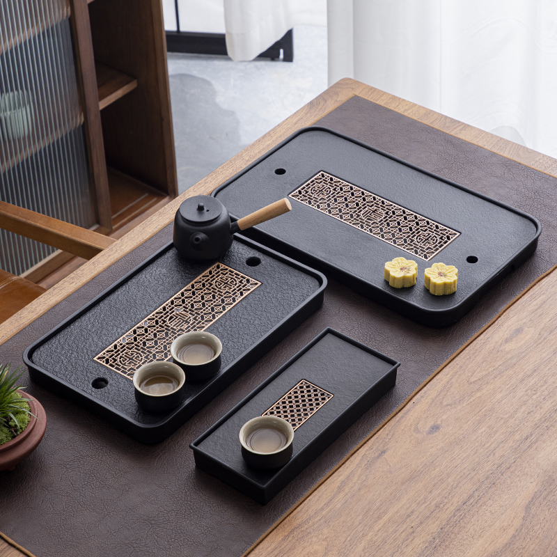 守瓷储水排水式仿乌金瓷石茶盘