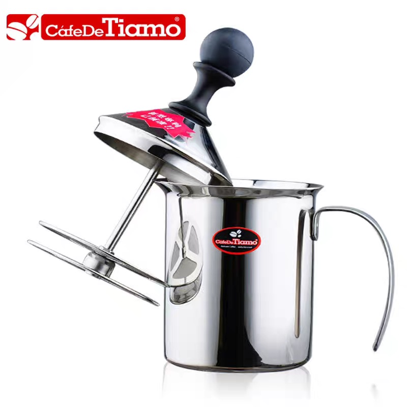 Tiamo现货奶泡器手动咖啡打奶器双层打奶泡杯304不锈钢拉花壶清仓,餐饮具,配套器具,淘宝优惠券,粉丝福利购,淘宝优惠卷
