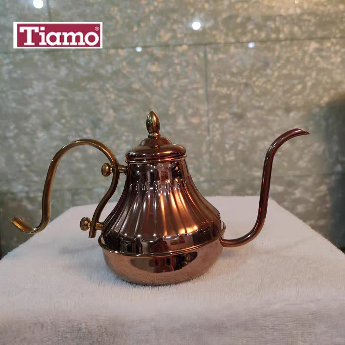 Tiamo宫廷式细口长嘴咖啡壶不锈钢滤滴手冲壶玫瑰金/银色复古壶