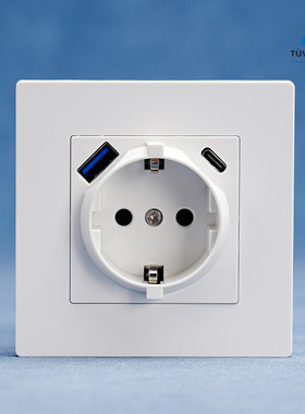 欧规86型德国快充插座PD 20W墙壁插座250V 16A德插USB-A Type-C