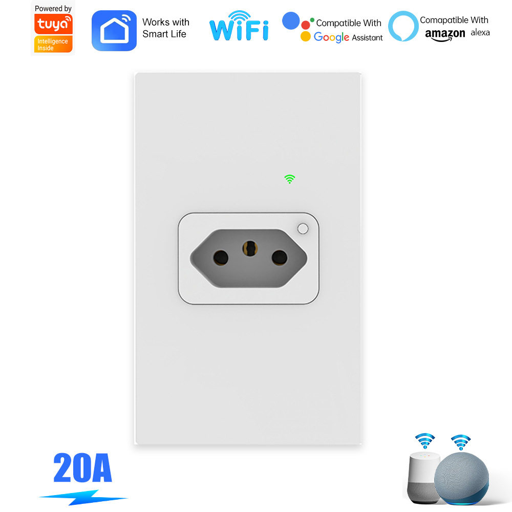 涂鸦WIFI巴西规智能插座16A Alexa语音WiFi插座APP控制计量