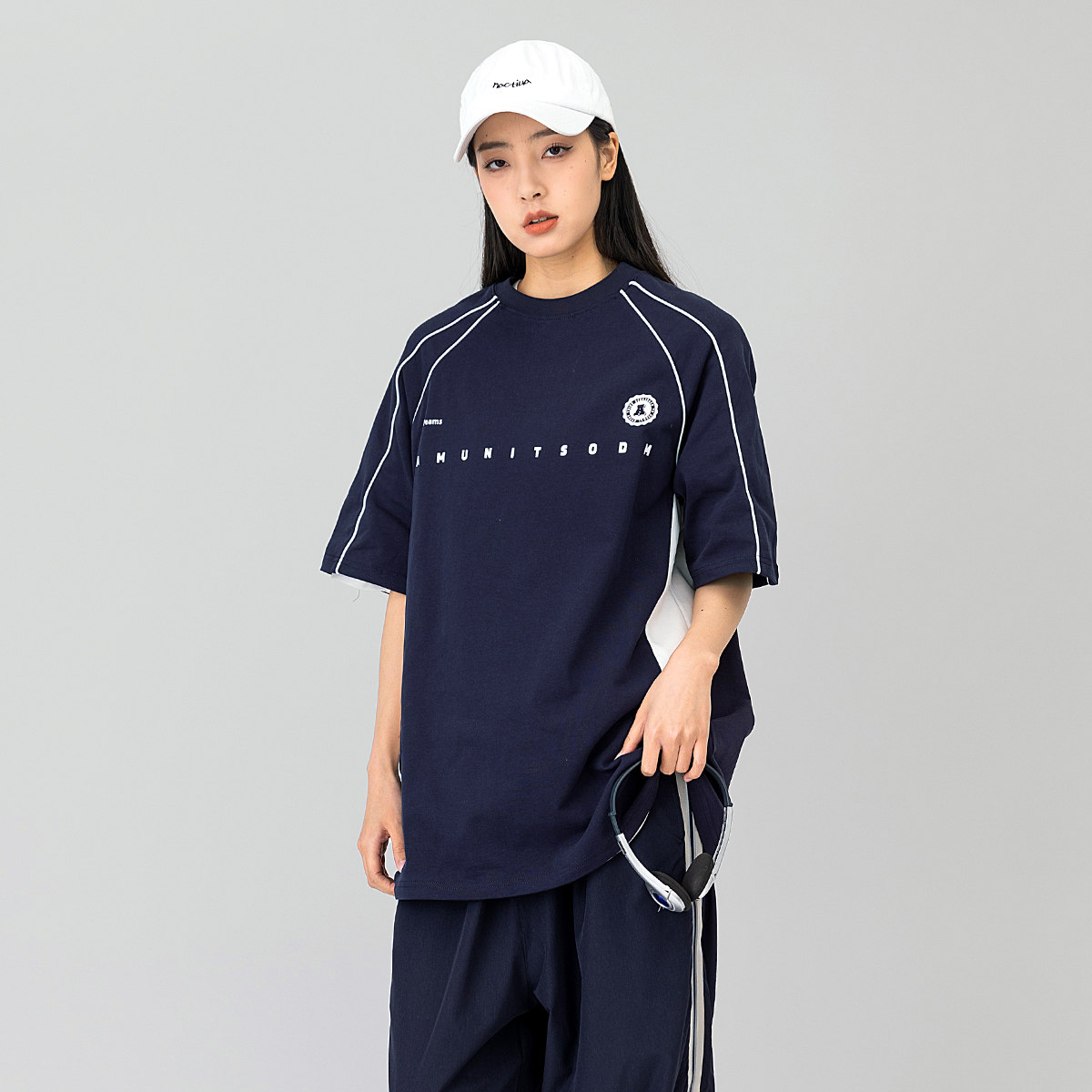 MANNSTU 夏季日系潮流纯色印花短袖圆领T恤男 复古休闲宽松上衣女