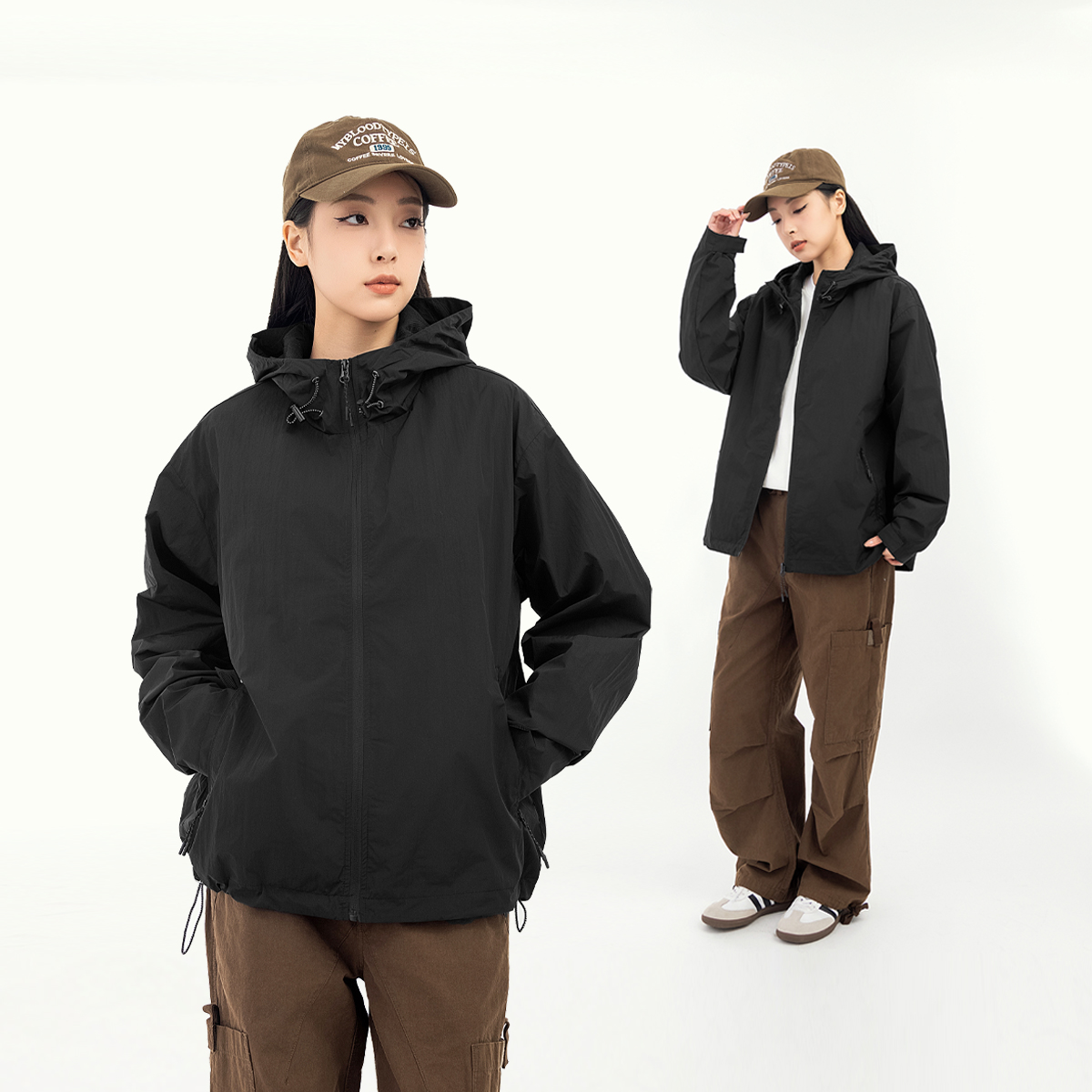 MANNSTU 2025春季休闲宽松冲锋上衣男美式复古连帽情侣夹克外套女