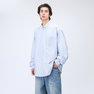 男情侣宽松工装 衬衫 衬衣外套 日系复古休闲条纹长袖 MANNSTU