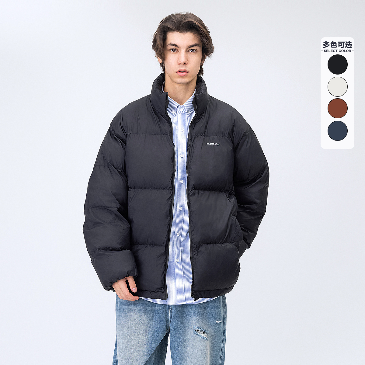 日系休闲纯色小印花宽松加厚棉服