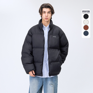 MANNSTU 2025日系休闲纯色小印花宽松加厚棉服男潮流立领棉衣外套