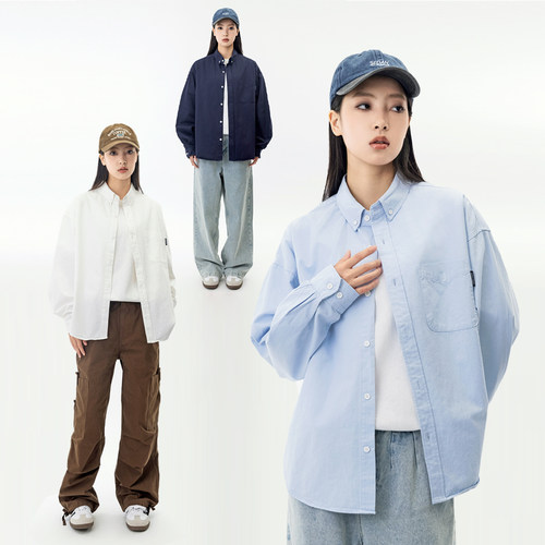 简约胸口包小标衬衫女休闲纯色