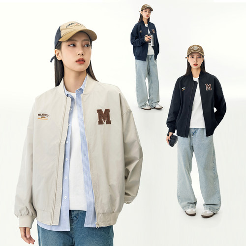 日系街头宽松飞行服立领夹克男2026春季情侣棒球领工装休闲外套女
