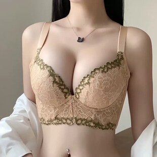 调整型小胸聚拢内衣女防下垂上托塑型软钢圈蕾丝厚杯文胸收副乳