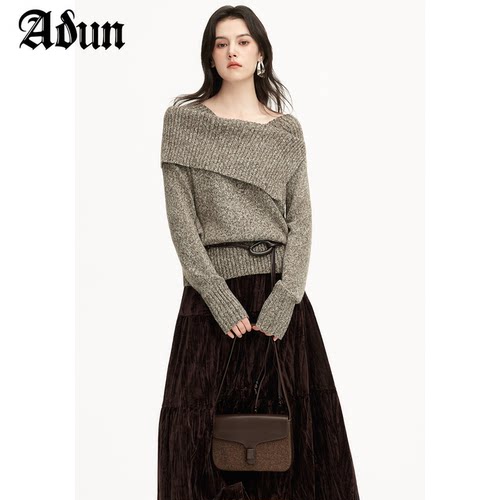 Abun【商场同款】2025年冬季新品一字肩通勤风针织上衣