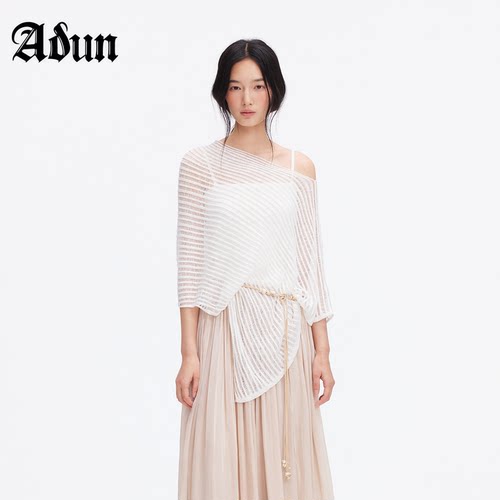 Abun【商场同款】2026年夏季新品慵懒风斜肩镂空针织上衣吊带套装