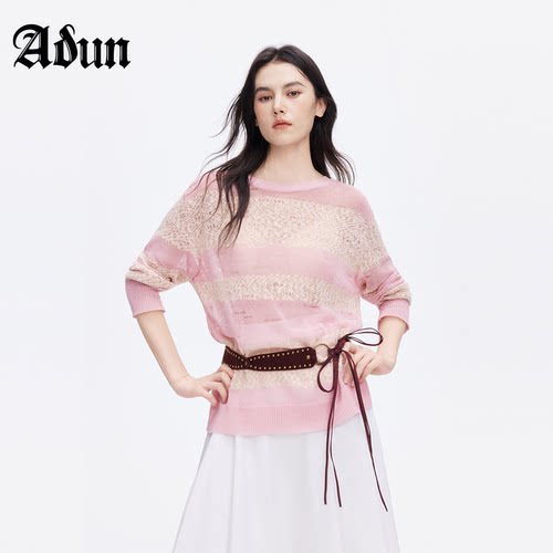 Abun秋季新品拼色条纹针织衫
