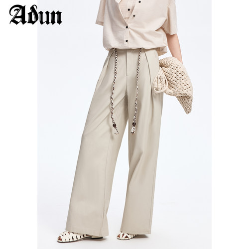 Abun【商场同款】夏季新品直筒系绳休闲裤女高腰显瘦