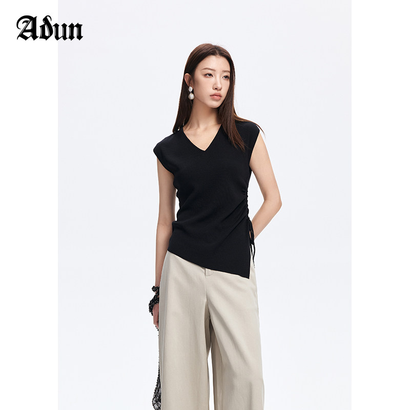 Abun【商场同款】夏季新品抽绳褶皱收腰无袖针织衫双色可选