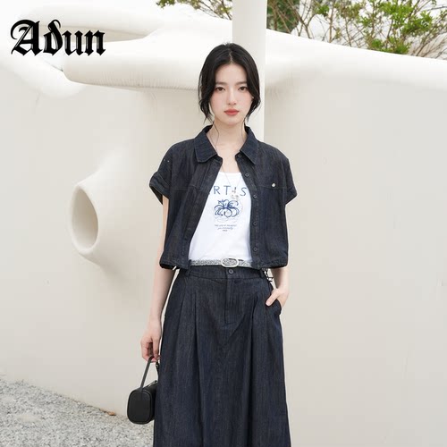 Abun【商场同款】2026年夏季新品短款翻领宽松百搭外套吊带套装