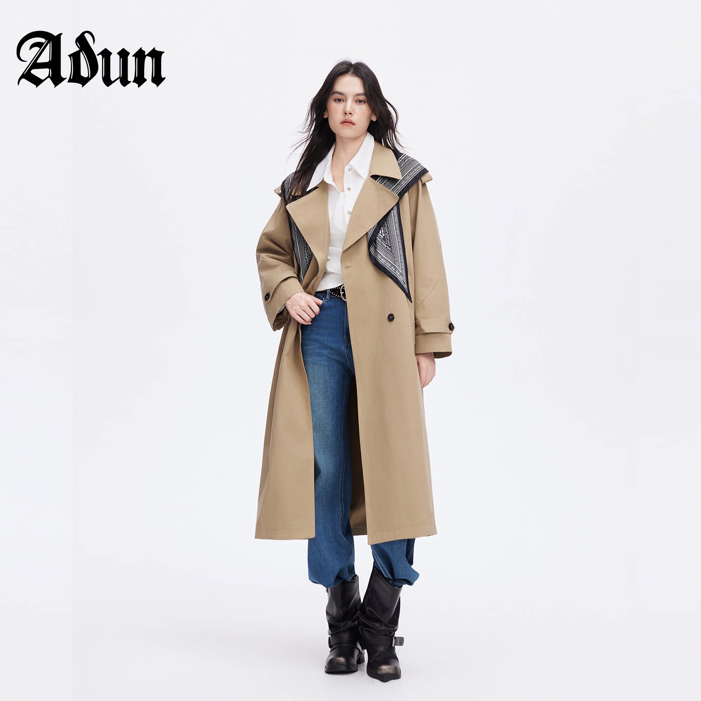 Abun秋季新品中长款气质风衣外套图片