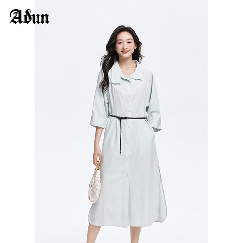 Abun【商场同款】夏季新品通勤简约半袖衬衫连衣裙女