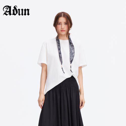 Abun【商场同款】2026年夏季新品韩系简约风白色圆领宽松短袖T恤