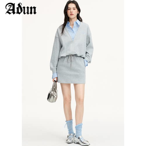 Abun【商场同款】2026年春季新品韩系松弛感上衣短裙套装女