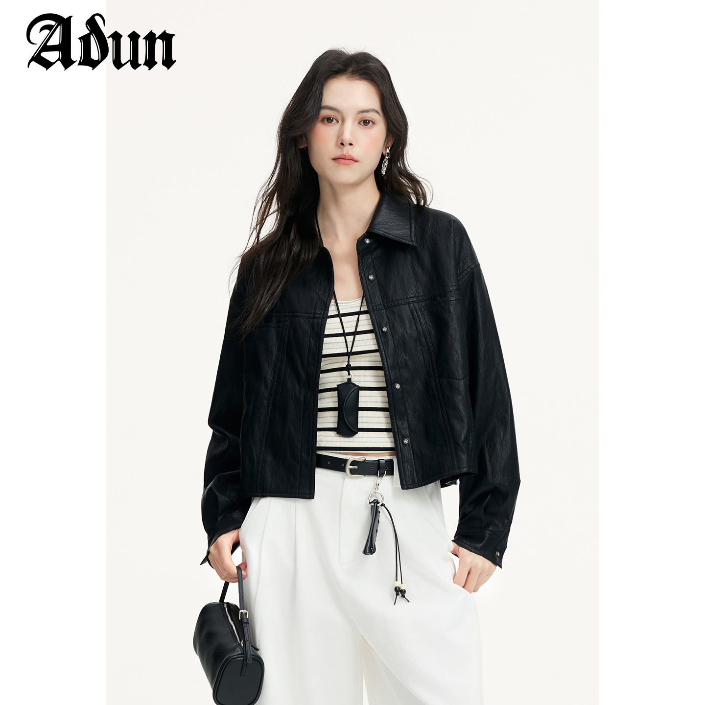 Abun【商场同款】2026年春季新品设计感小众短外套条纹背心套装