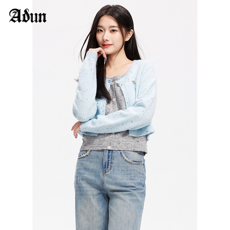 Abun 2026秋季新款假两件撞色针织衫休闲时尚百搭通勤上衣