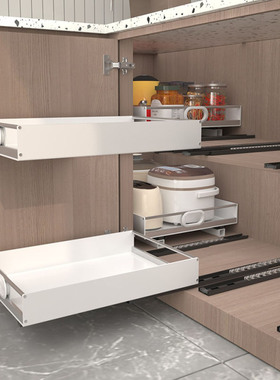 厨房转角柜内改造收纳抽屉托盘橱柜带轨道拉篮储物盒带滑轨收纳箱