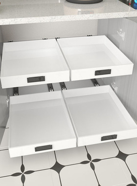 环保厨房超深柜改造抽屉托盘衣柜橱柜子带轨道分层收纳盒全PP材料