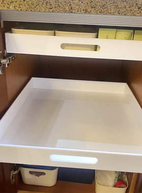 家用厨房柜子抽屉托盘制作收纳整理储物层板带轨道亚克力储物拉篮