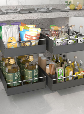 新款黑色加高抽屉拉篮带滑轨厨房收纳托盘橱柜改造收纳箱环保PP板