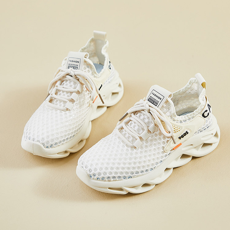 米色网面透气软底女鞋轻便跑步鞋