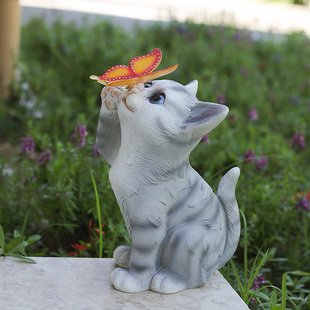 户外太阳能发光庭院动物造型灯防水花园装 饰布置创意蝴蝶小猫摆件