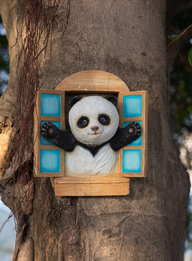 创意小熊猫摆件民宿院子树上装饰挂件幼儿园户外庭院花园装饰壁挂