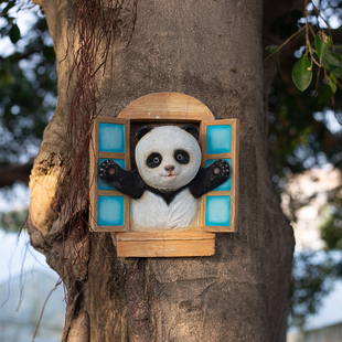 饰挂件幼儿园户外庭院花园装 饰壁挂 创意小熊猫摆件民宿院子树上装