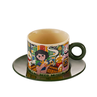 青岛啤酒博物馆醉美人指环杯碟套装 青岛啤酒官方文创