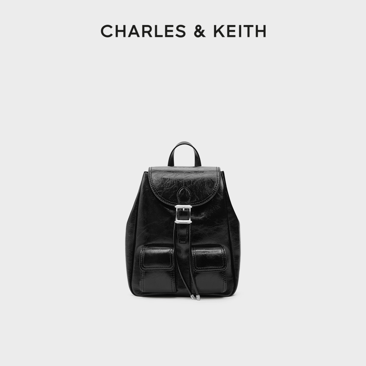 CHARLES&KEITH春季女包CK2-60160240复古油蜡皮简约通勤双肩包
