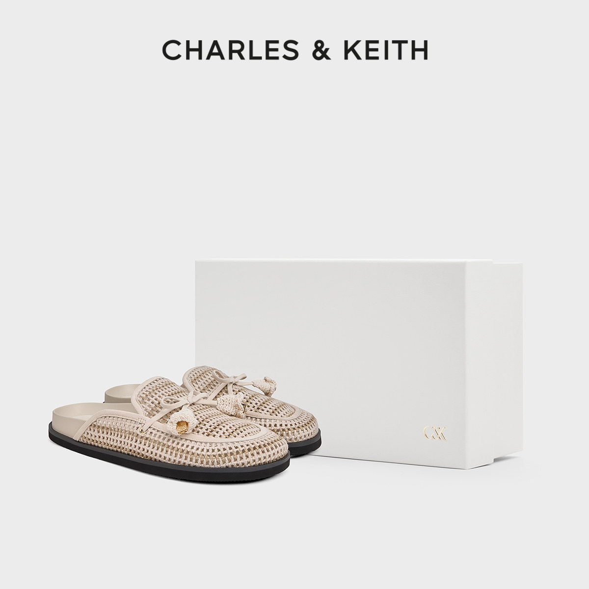 CHARLES&KEITH26夏季新款SL1-71960004花朵编织勃肯鞋平底凉拖鞋