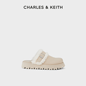 70920160拼接毛绒厚底包头拖鞋 CHARLES&KEITH秋冬女鞋 CK1 女