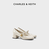 CHARLES&KEITH秋冬女鞋 粗跟方头金属扣玛丽珍鞋 CK1 60280433法式