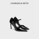 CHARLES&KEITH25冬新款 中空凉鞋 CK1 60920422气质尖头亮面高跟鞋