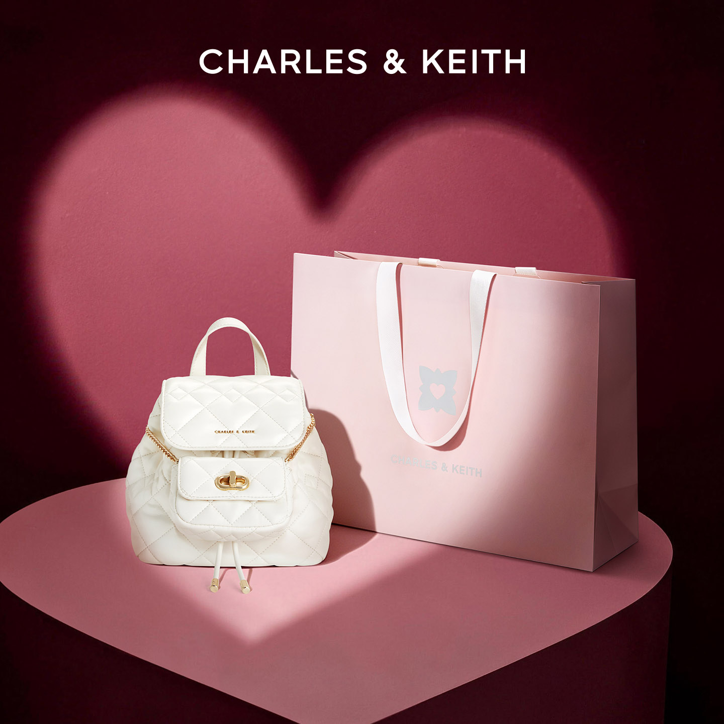 CHARLES&KEITH夏季女包CK2-60151400菱格大容量柔软多用双肩包女