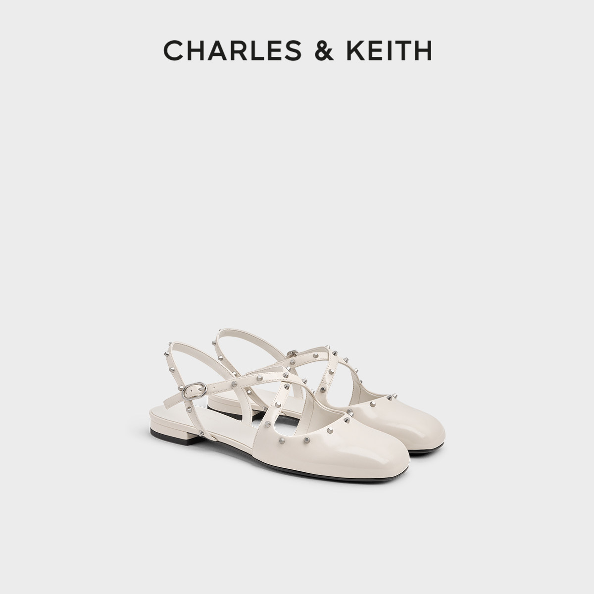 CHARLES&KEITH26夏新款CK1-70920177-1铆钉平底凉鞋玛丽珍鞋单鞋