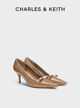 CHARLES&KEITH25秋季新款CK1-60361595尖头细跟蝴蝶结高跟鞋婚鞋