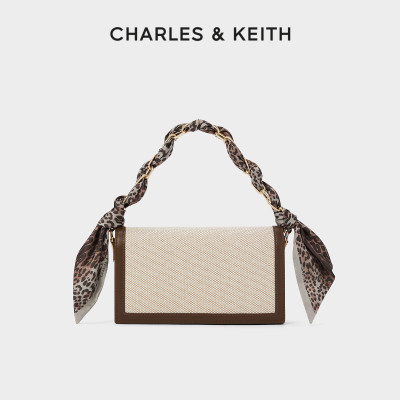 CHARLES&KEITH24春新款CK2-70770588-1拼接帆布丝带小方包斜挎包