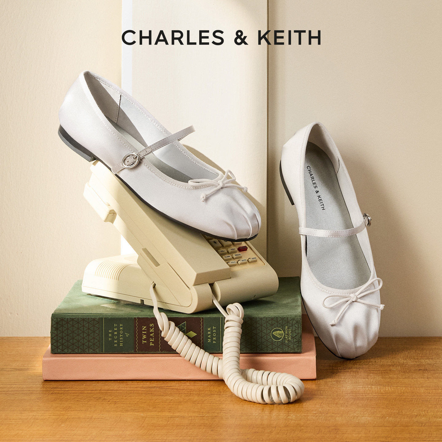 CHARLES&KEITH秋季女鞋CK1-71720057蝴蝶结缎面玛丽珍鞋芭蕾舞鞋