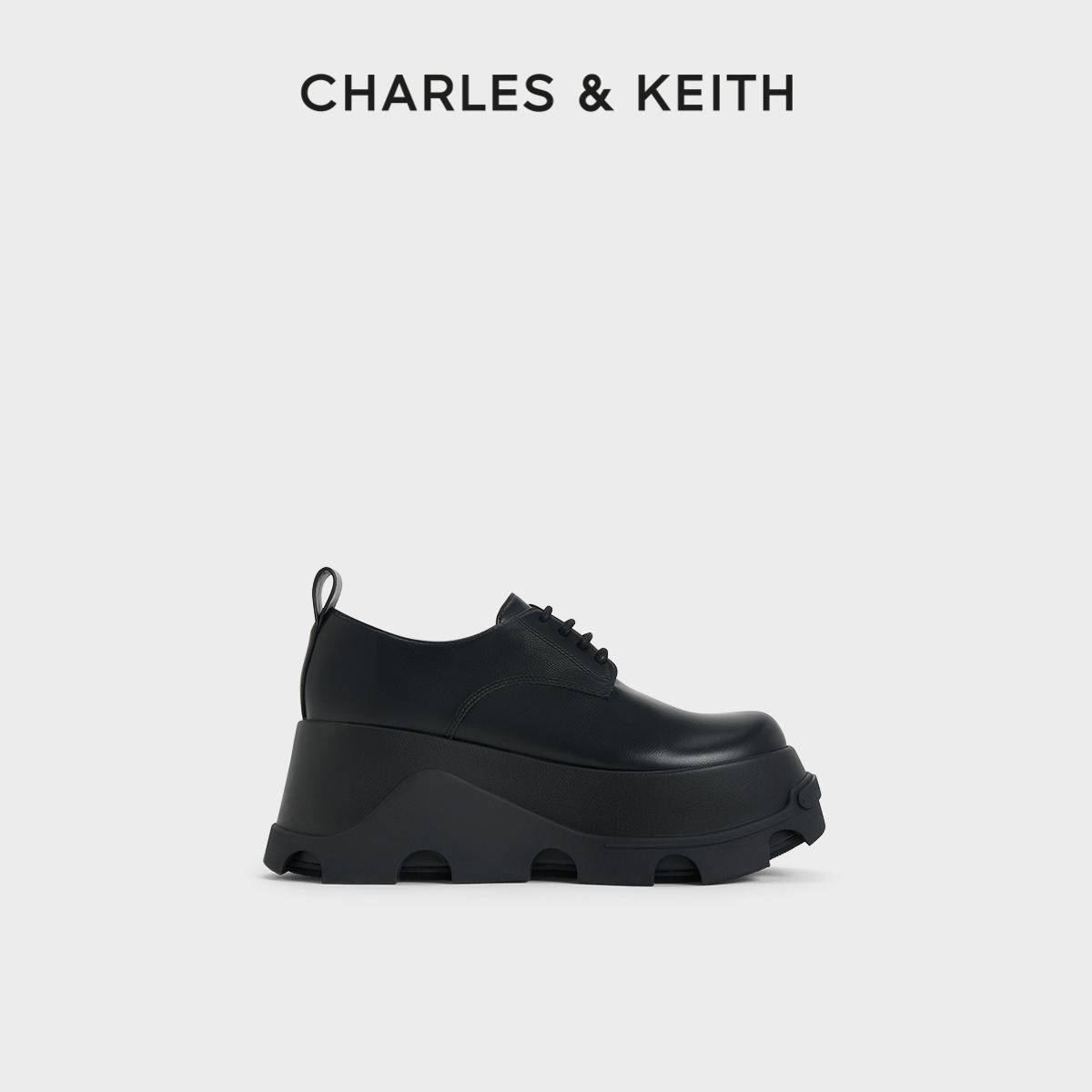 CHARLES＆KEITH夏季女鞋CK1-70360151英伦风系带式厚底高跟德比鞋