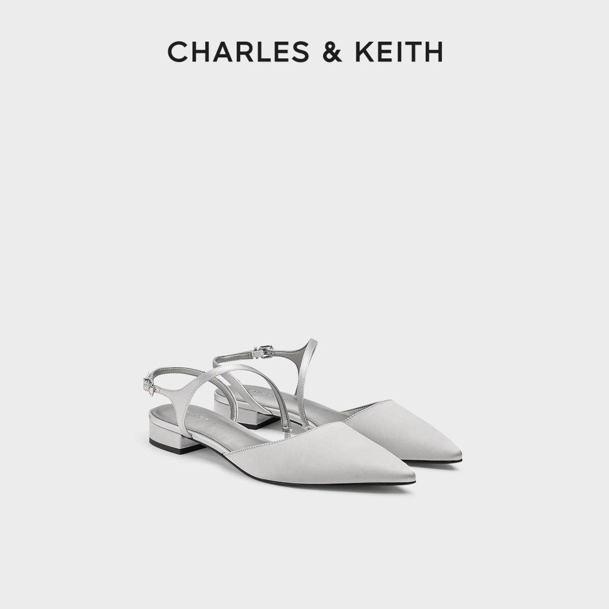 CHARLES&KEITH26春新款CK1-71720100一字带尖头平底凉鞋浅口单鞋